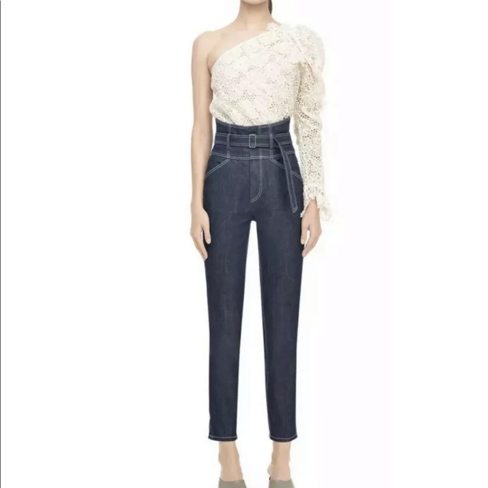 Rebecca Taylor LA VIE Belted High Rise Dark Ankle Slim Jeans Size 27 NWOT $250
